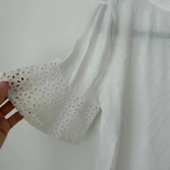 Talbots white top with lace sleeves cotton modal - Picture 6 of 8